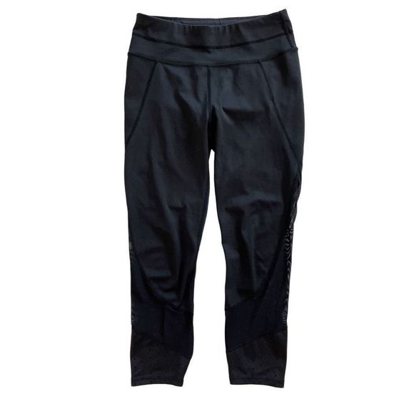 Athleta Laser Mesh Sonar Mid-Rise Capri Tight Legging Stretch Black XS - Picture 1 of 10